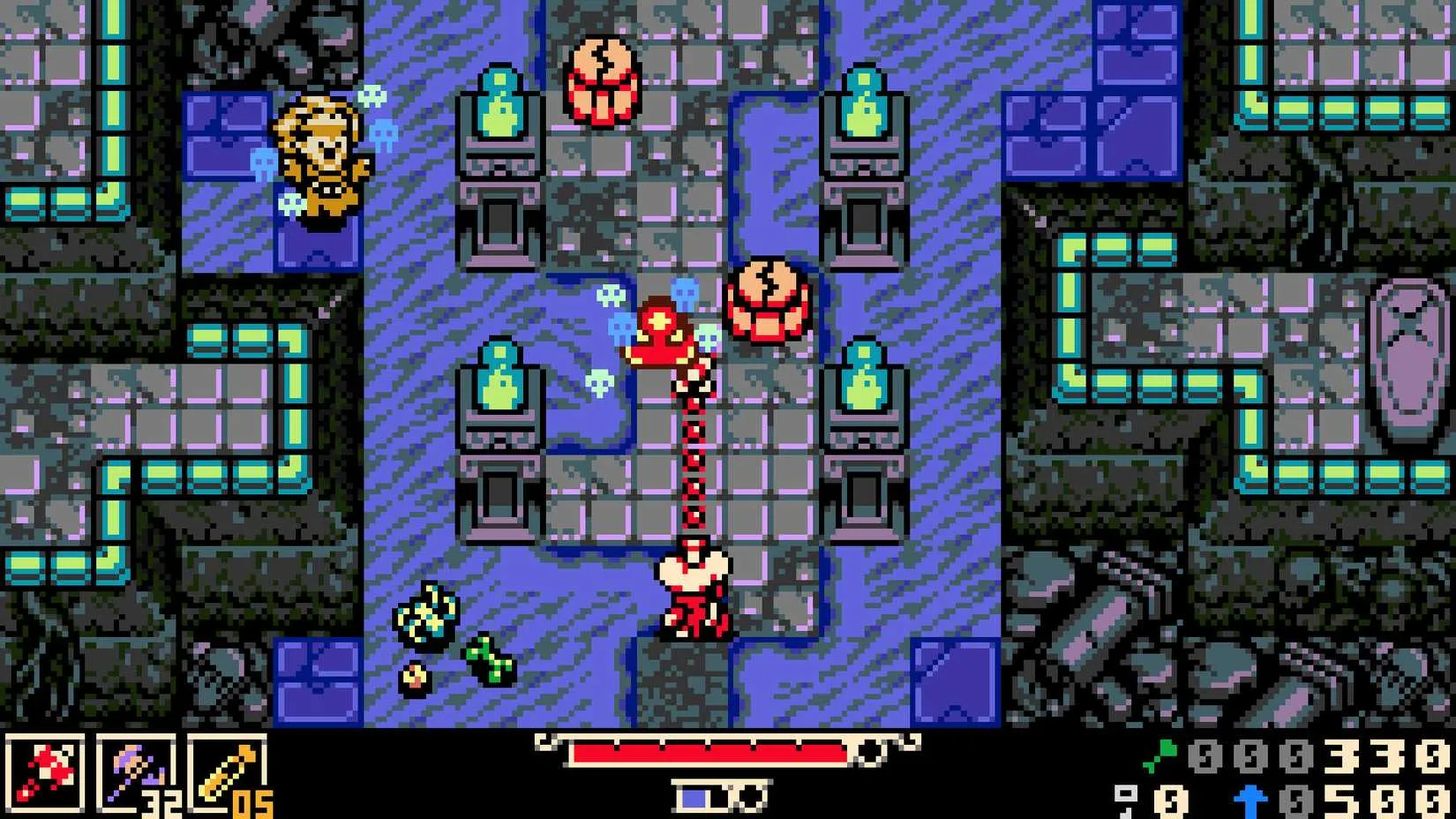 Mina the Hollower screenshot showing the mouse using an item in a moody environment