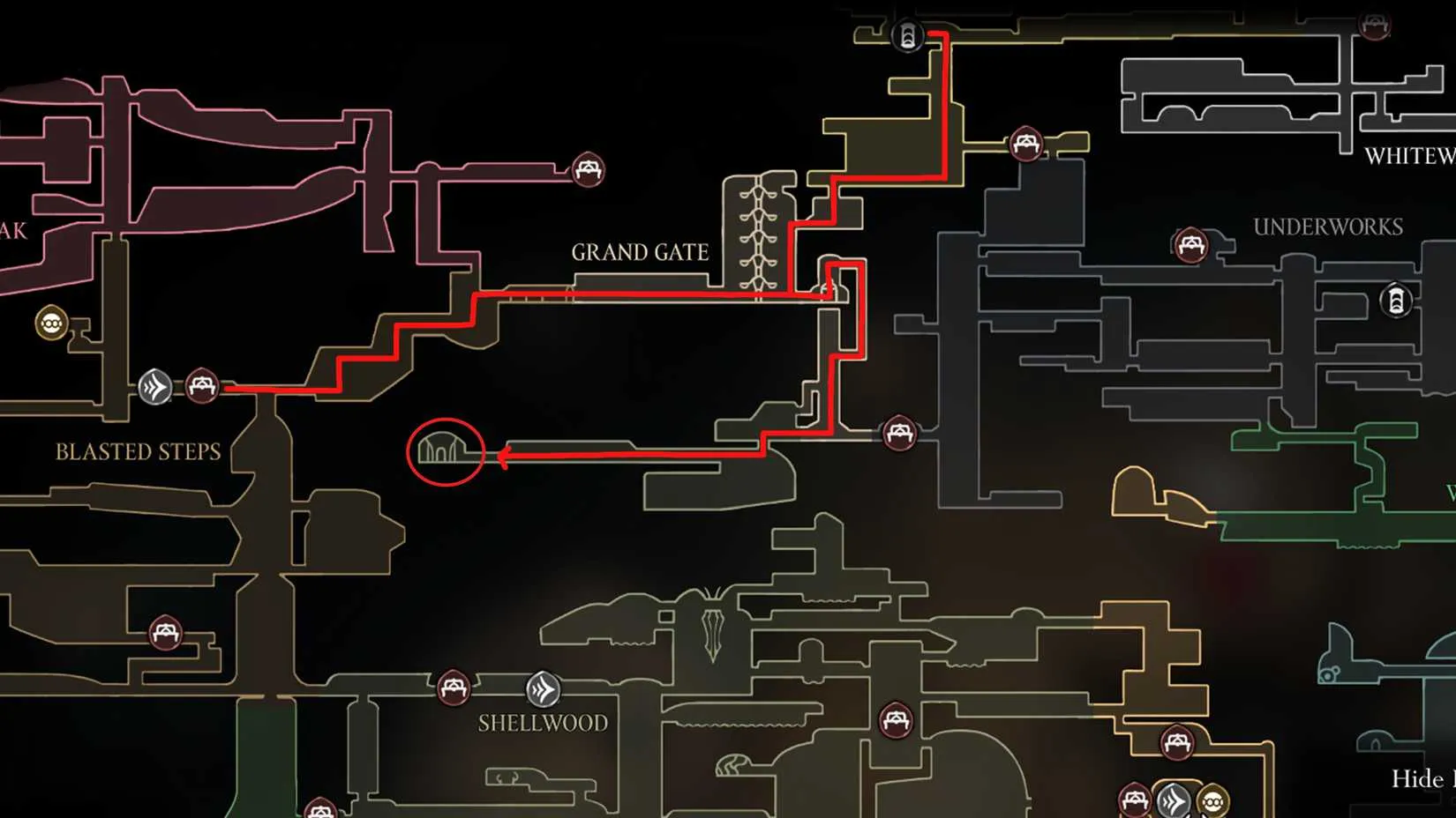 Heart of the Woods route overview in Hollow Knight Silksong