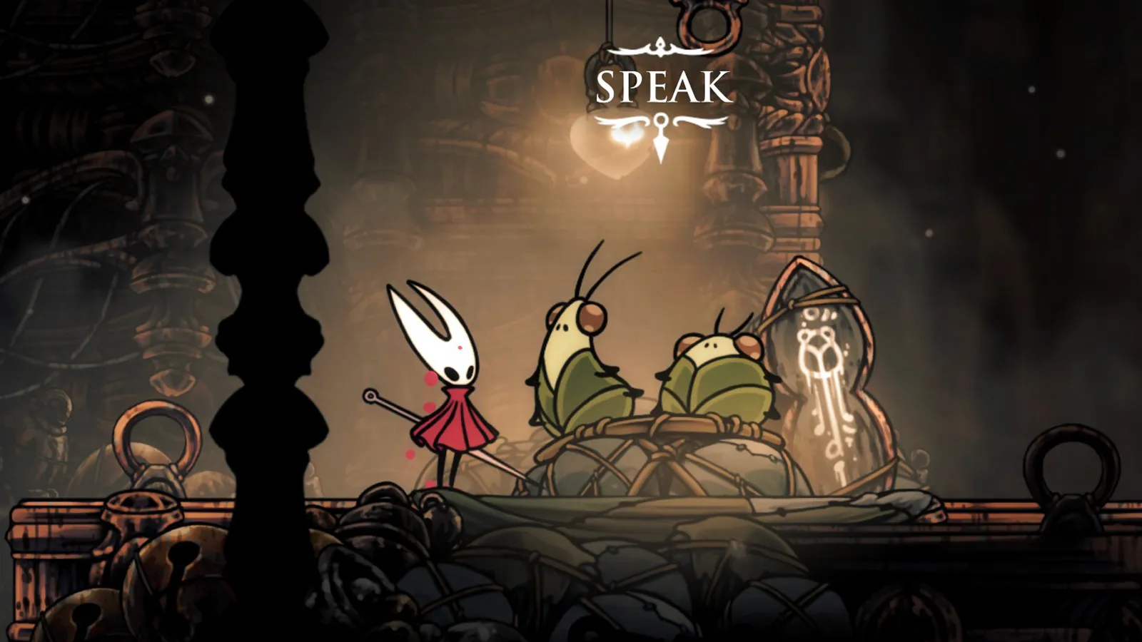 Hollow Knight Silksong Courier Tipp and Pill standing by the Bellhart Quest Board
