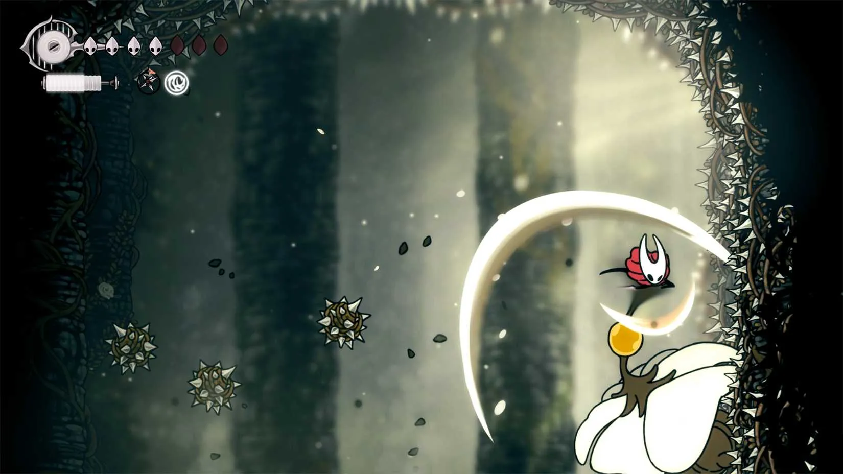 Using a plunge attack against Nyleth in Hollow Knight Silksong
