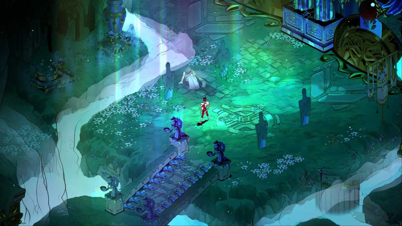 Zagreus standing before a temple in the Underworld in Hades