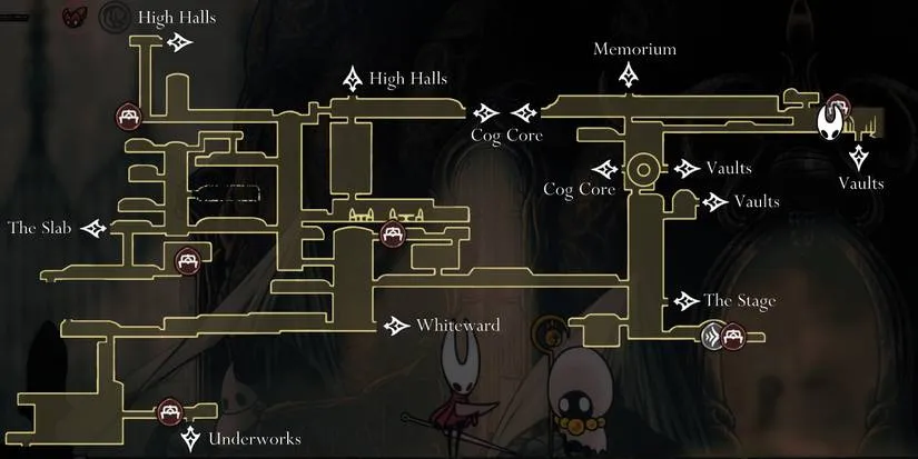 A map of the Choral Chambers in Hollow Knight: Silksong