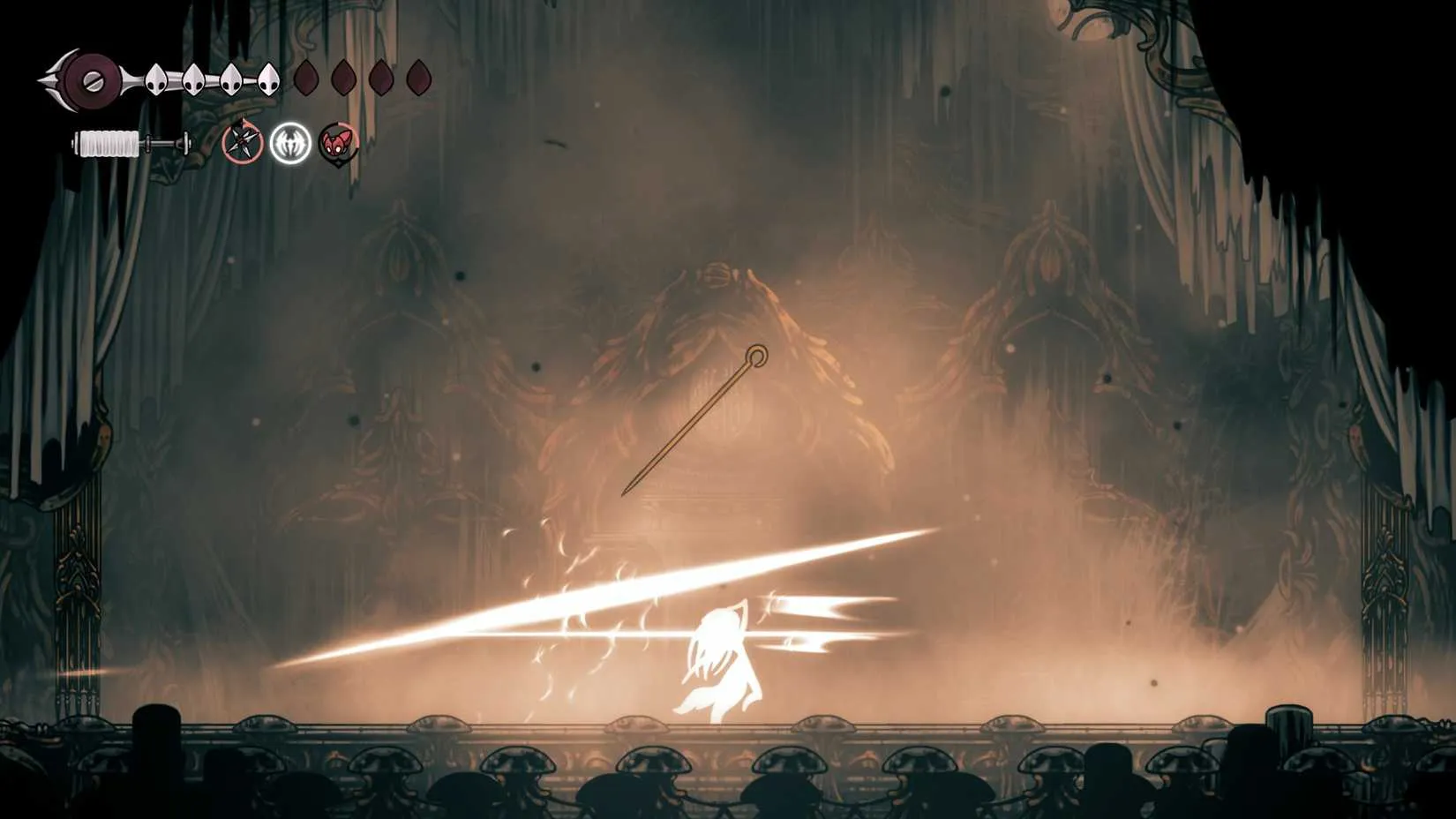Parrying Phantom during the Exhaust Organ boss fight in Hollow Knight Silksong