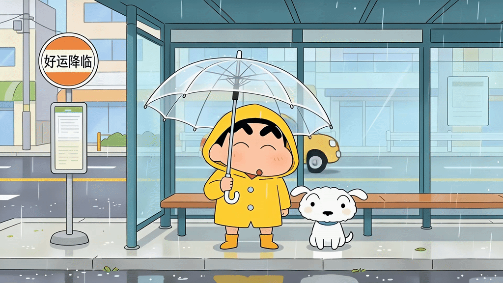 可爱雨天动漫车站小新