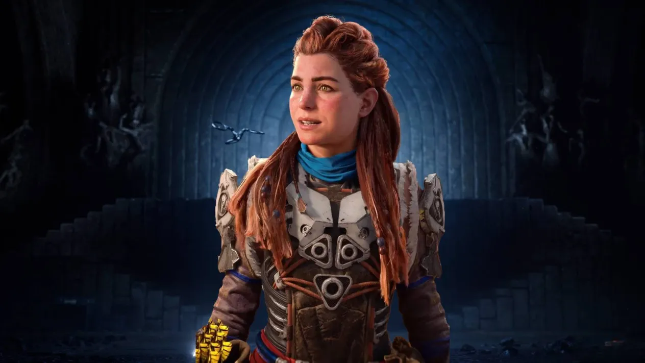 Hell is Us protagonist looking at a Horizon Forbidden West Aloy-like figure