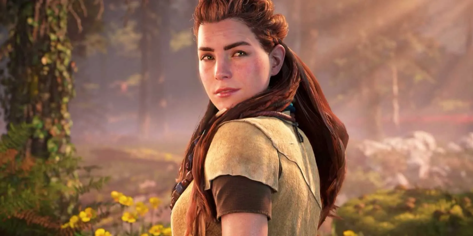 Aloy from Horizon Zero Dawn looking over her shoulder