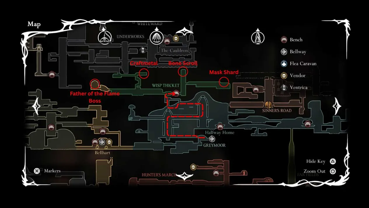 Wisp Thicket route in Silksong