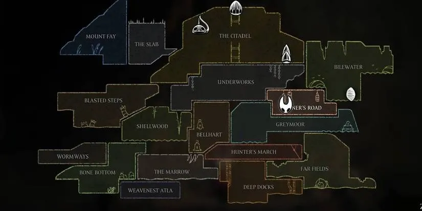 Hornet location on a large world map in Hollow Knight: Silksong