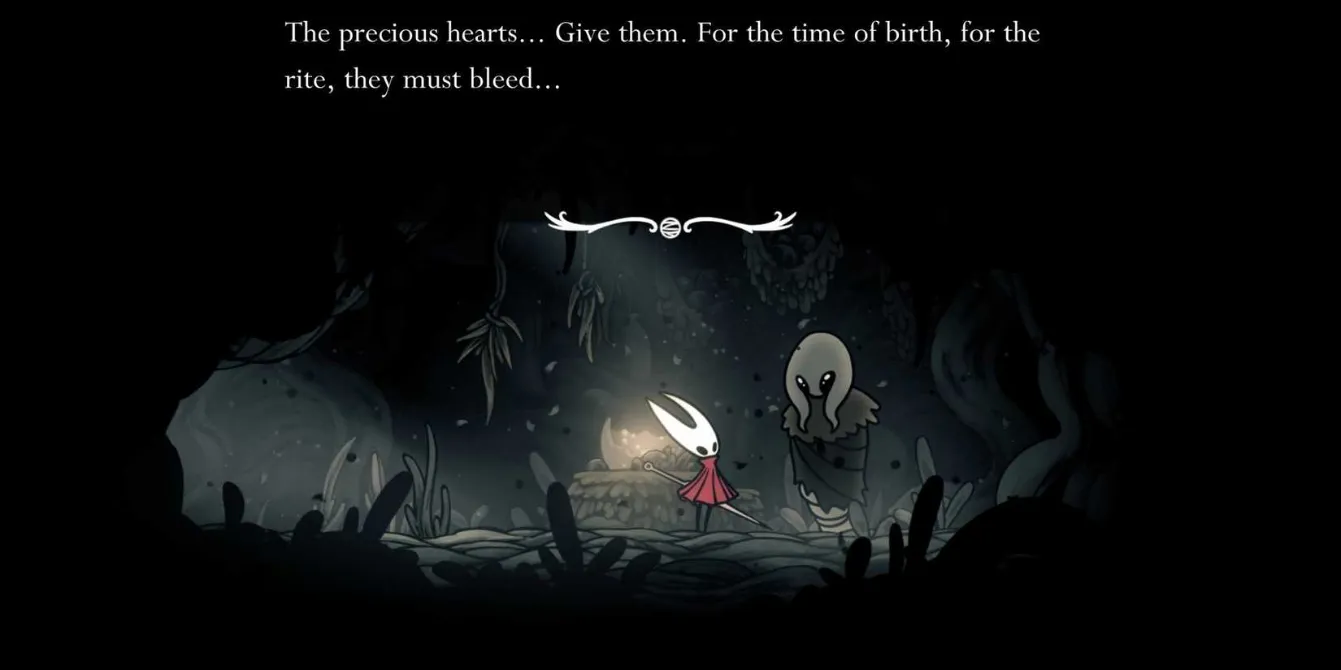 Hornet obtaining the Pollip Heart quest in Hollow Knight: Silksong