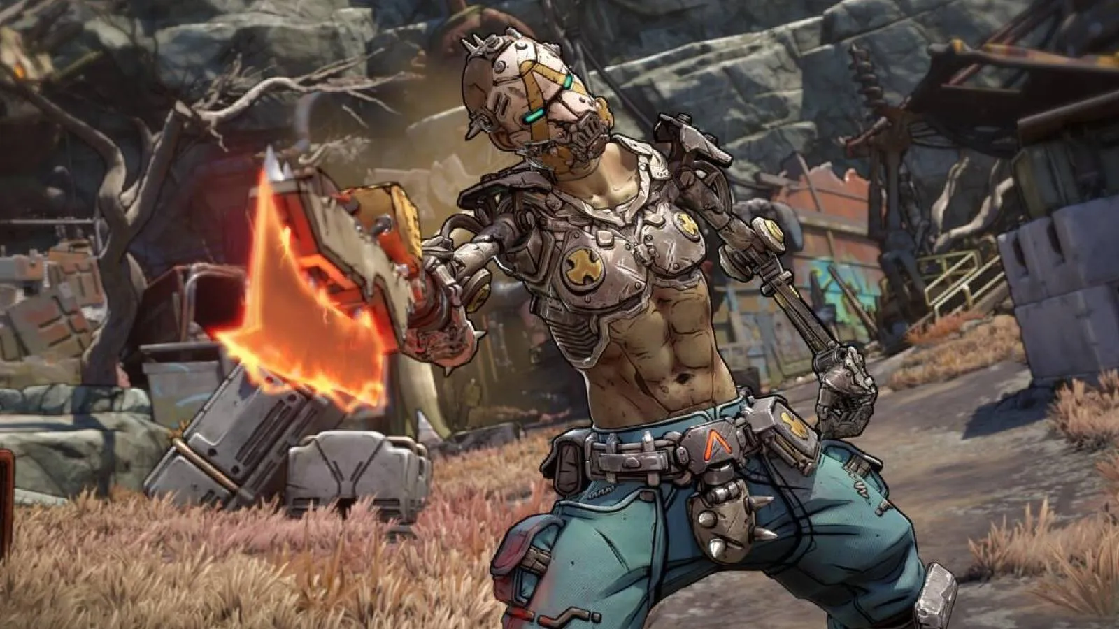 Borderlands enemy in a run-down town