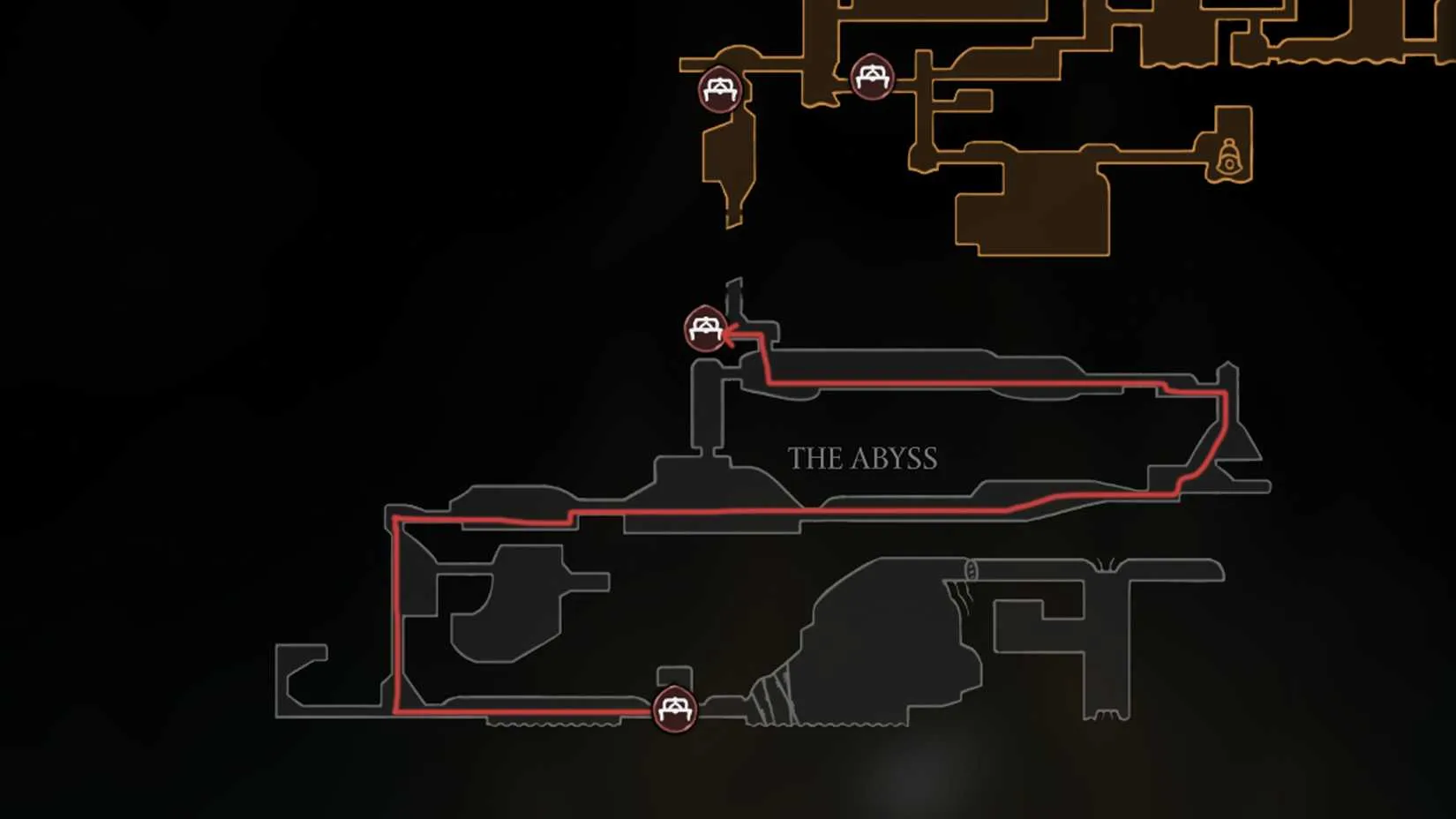 The escape route from the Abyss, showing the final bench