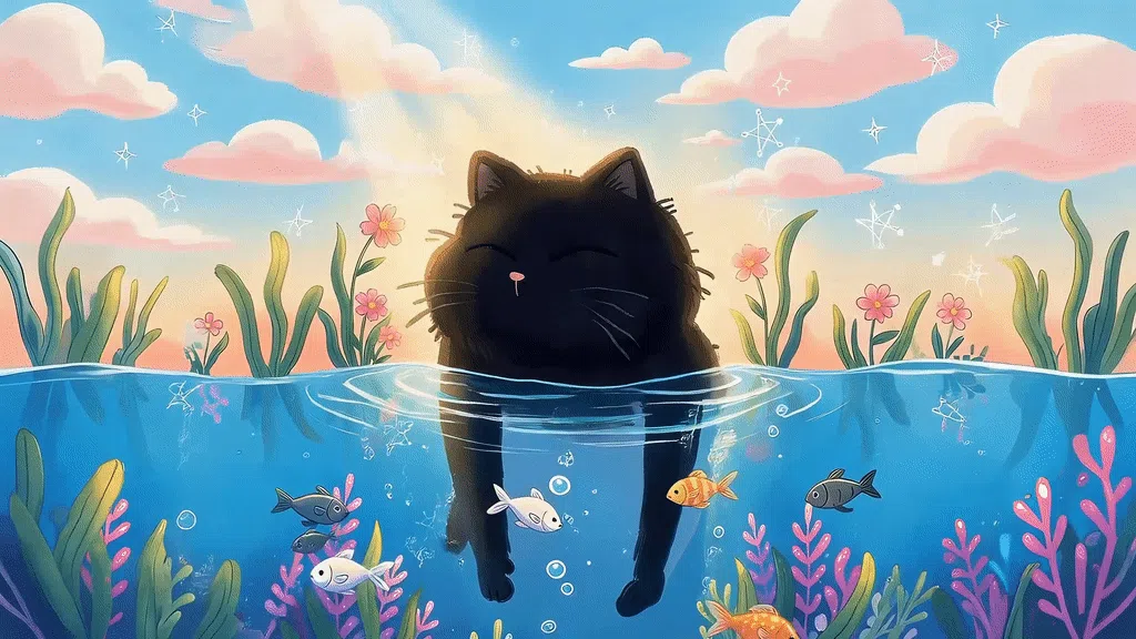 水中小黑猫