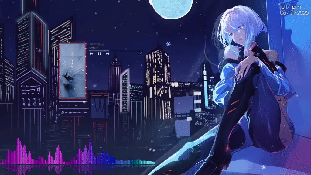 赛博朋克 Lucy Reverie：午夜节拍（媒体整合 + 音频可视化）