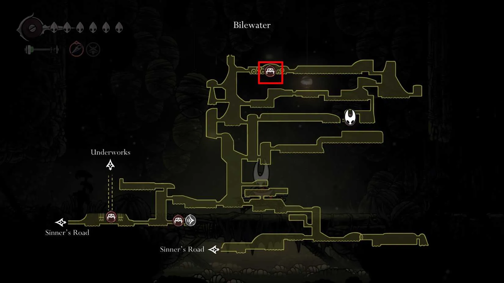 Map showing the final bench in Bilewater after Groal the Great