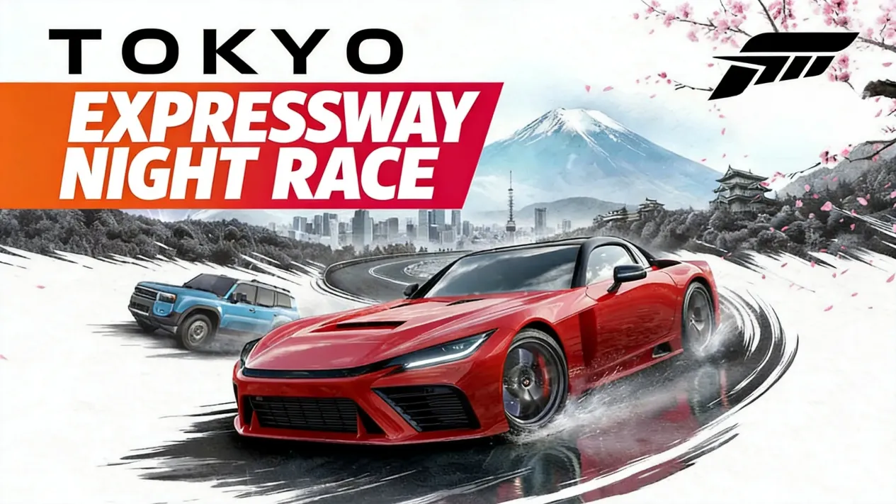 Tokyo expressway night race with tuned sports cars