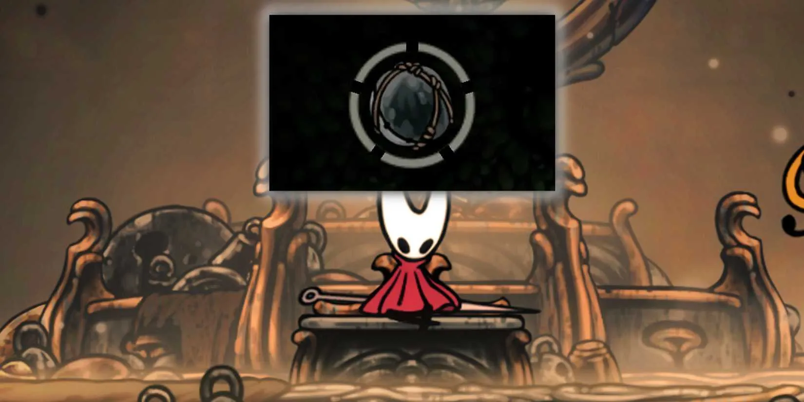 Hornet contemplates the Easy Deliveries mod on a bench in Silksong
