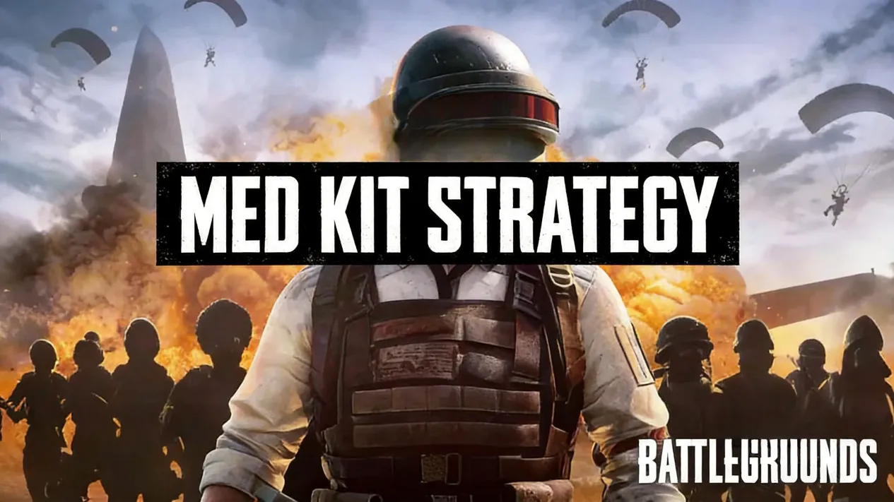 PUBG player using med kit behind cover