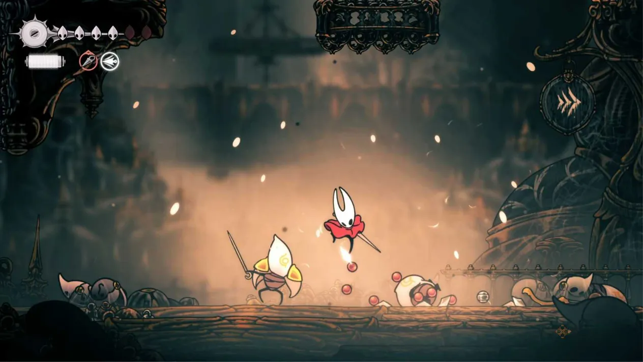 Hollow Knight Silksong hitting the knight bug for Fine Pins