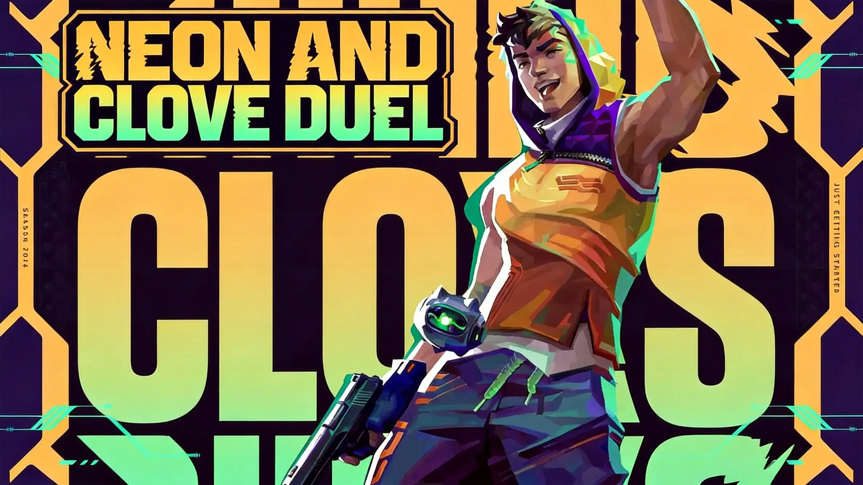 Neon and Clove duel on a neon-lit VALORANT map