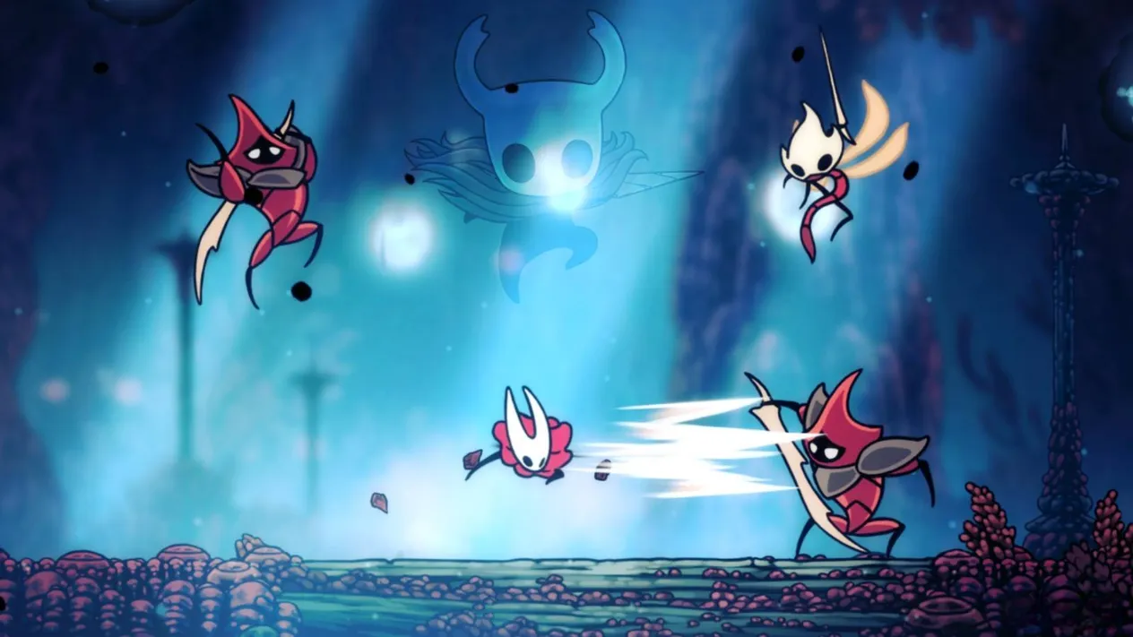 Hornet facing a foe in Hollow Knight: Silksong combat