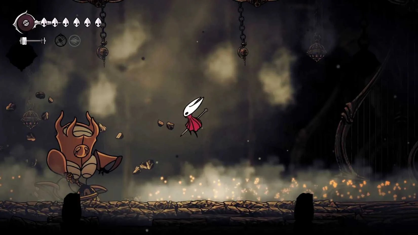Hornet using movement abilities in a Hollow Knight: Silksong boss fight