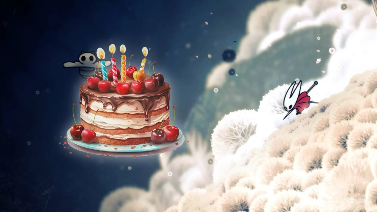 Hollow Knight Silksong key art with cake