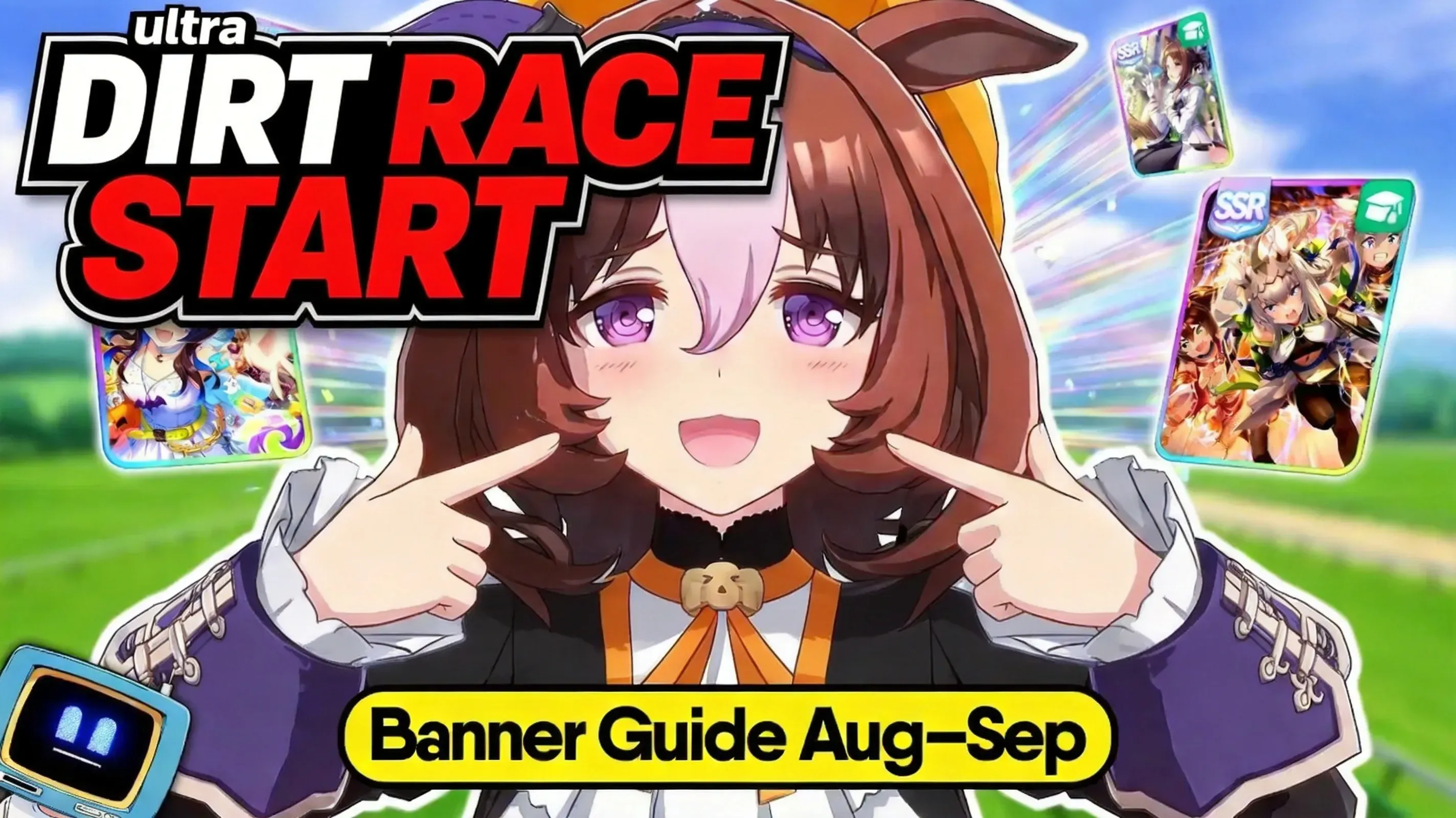 Dirt race start with accelerating Umamusume runners