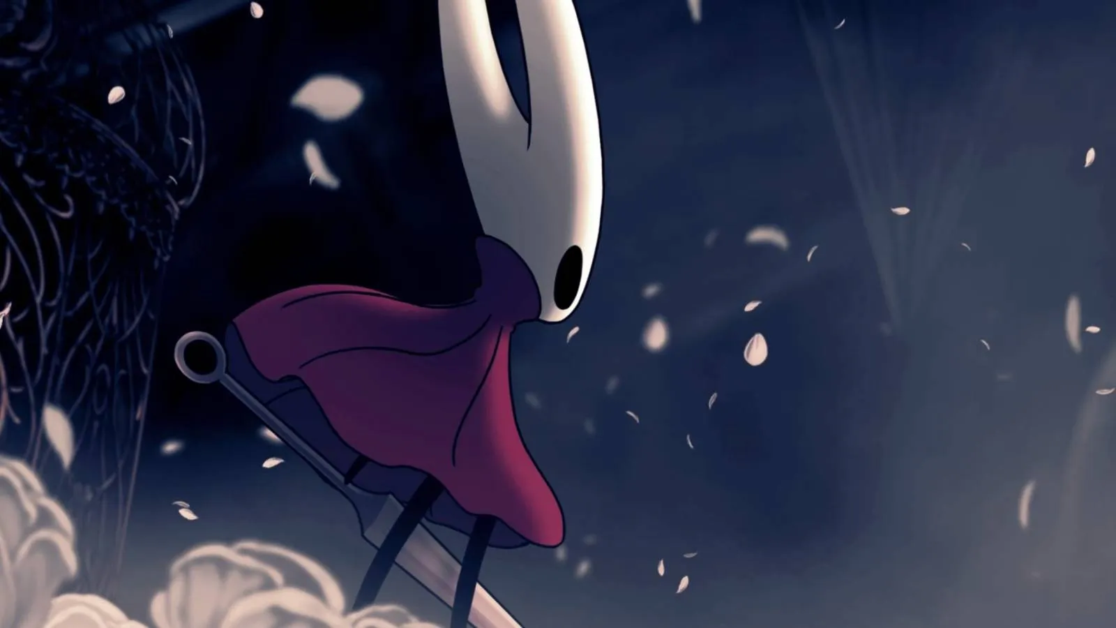 Hornet standing in a haunting Silksong landscape