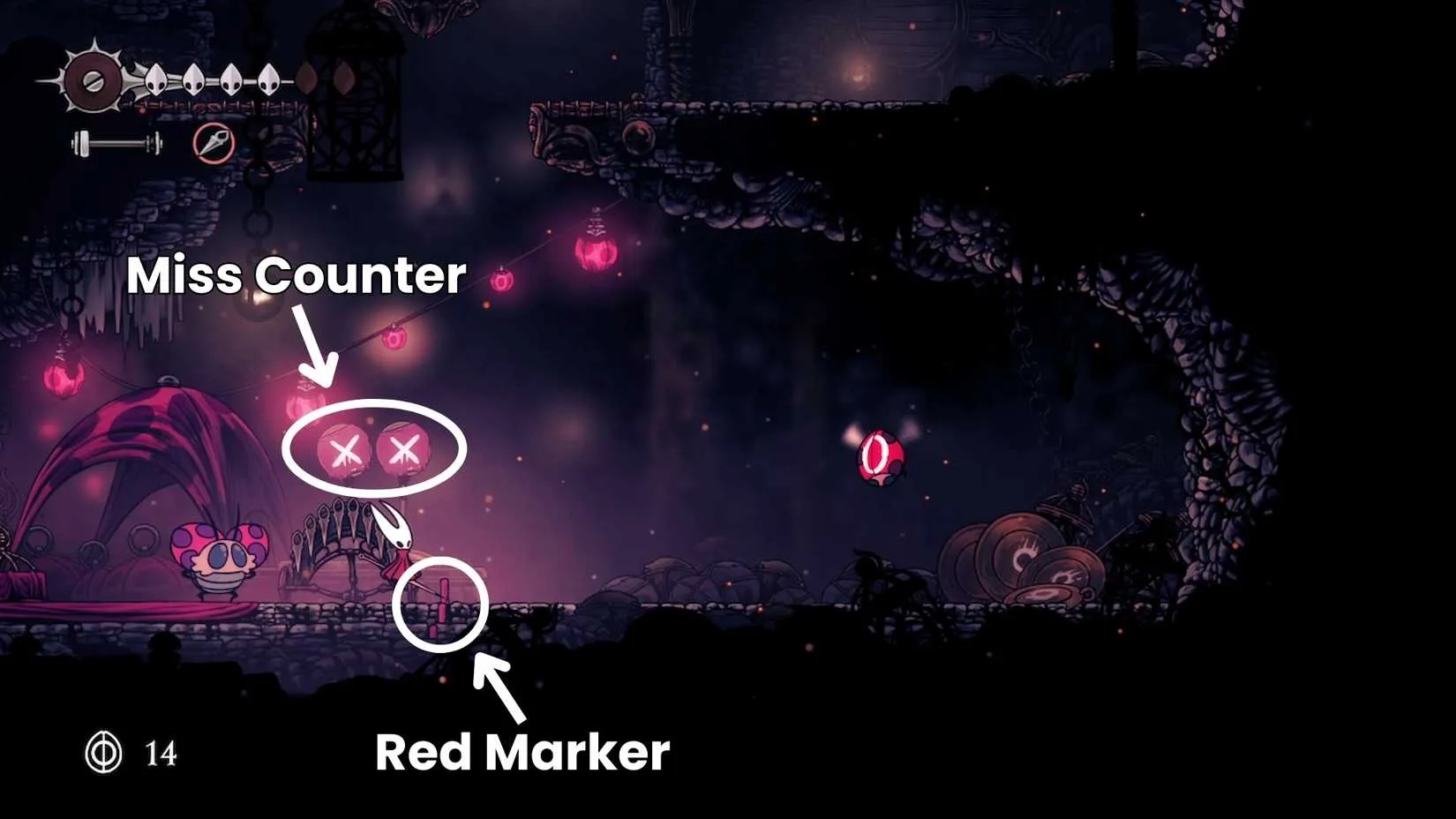 Red marker and miss counter in Loddie's knife throwing challenge