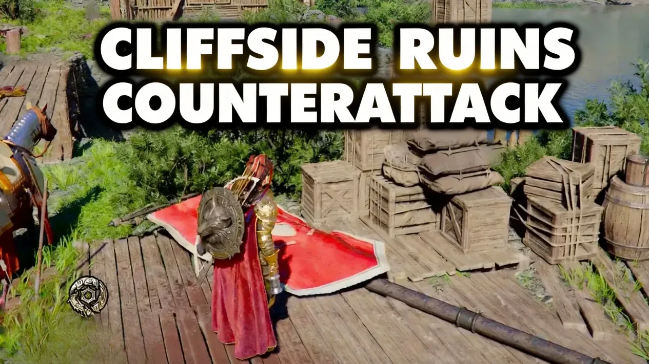Kliff battling armored foes beside cliffside ruins