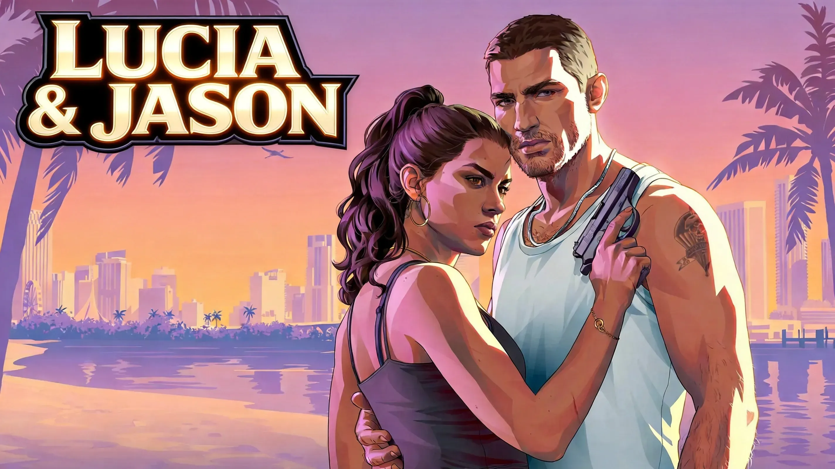 Lucia and Jason overlooking the Vice City skyline