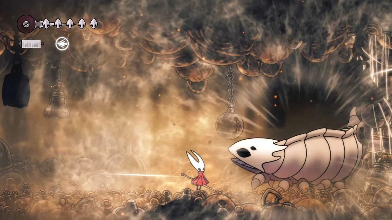 Fighting the Bell Beast boss in Hollow Knight: Silksong