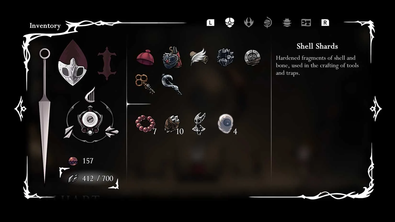 Shell Shard count in the Hollow Knight: Silksong menu