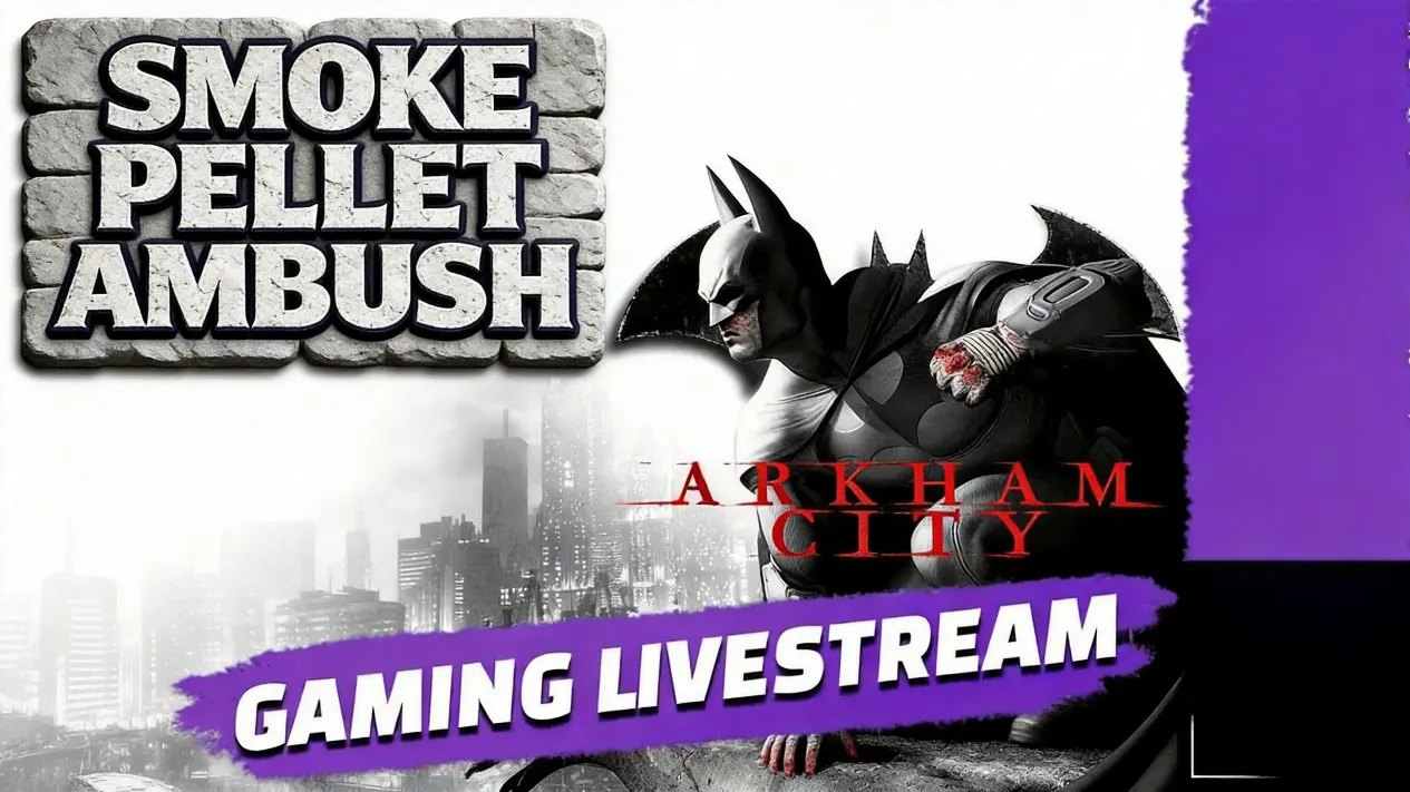 Batman deploying smoke pellet at armed Arkham thugs
