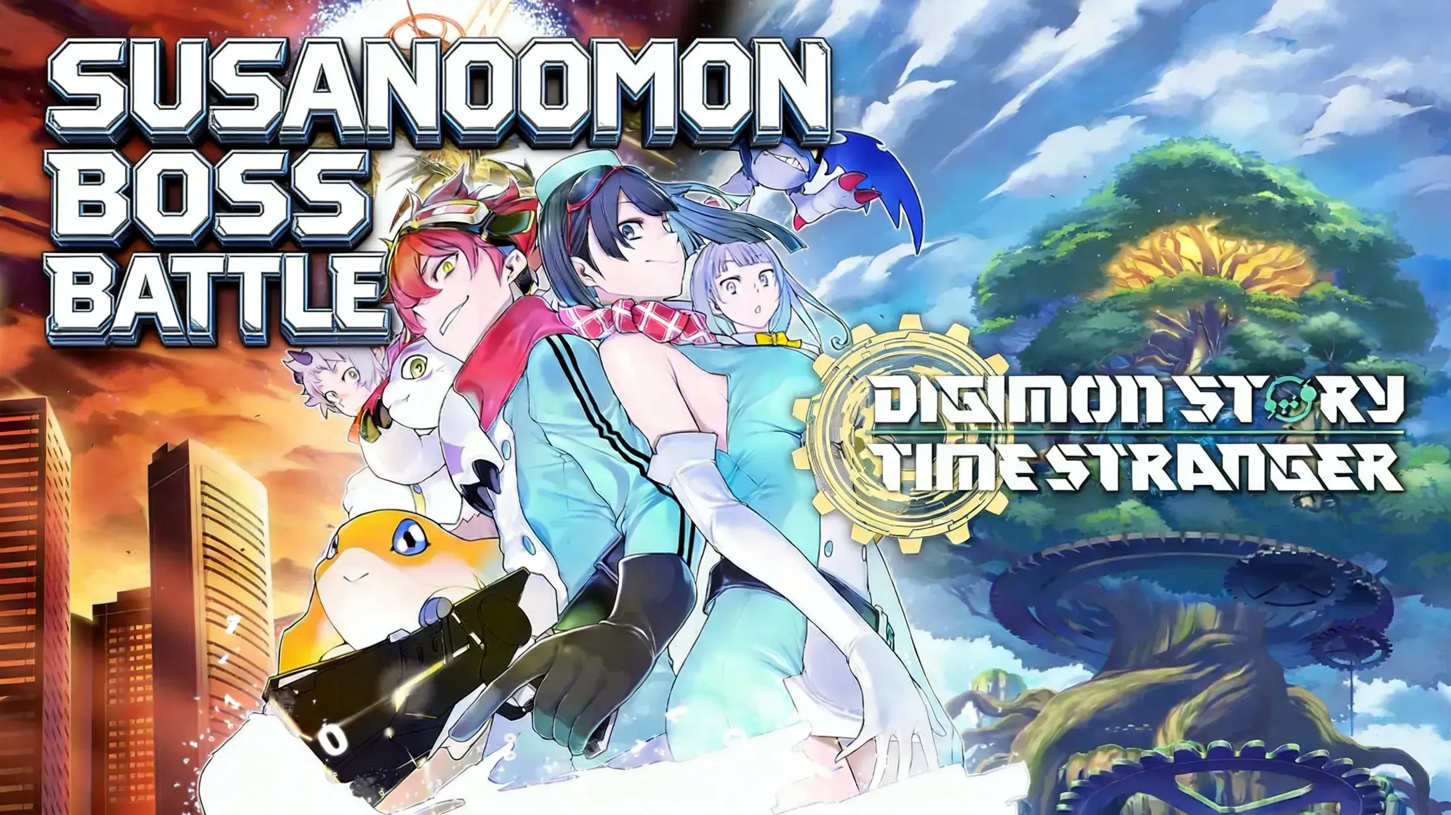 Susanoomon battling a high-defense Digimon boss