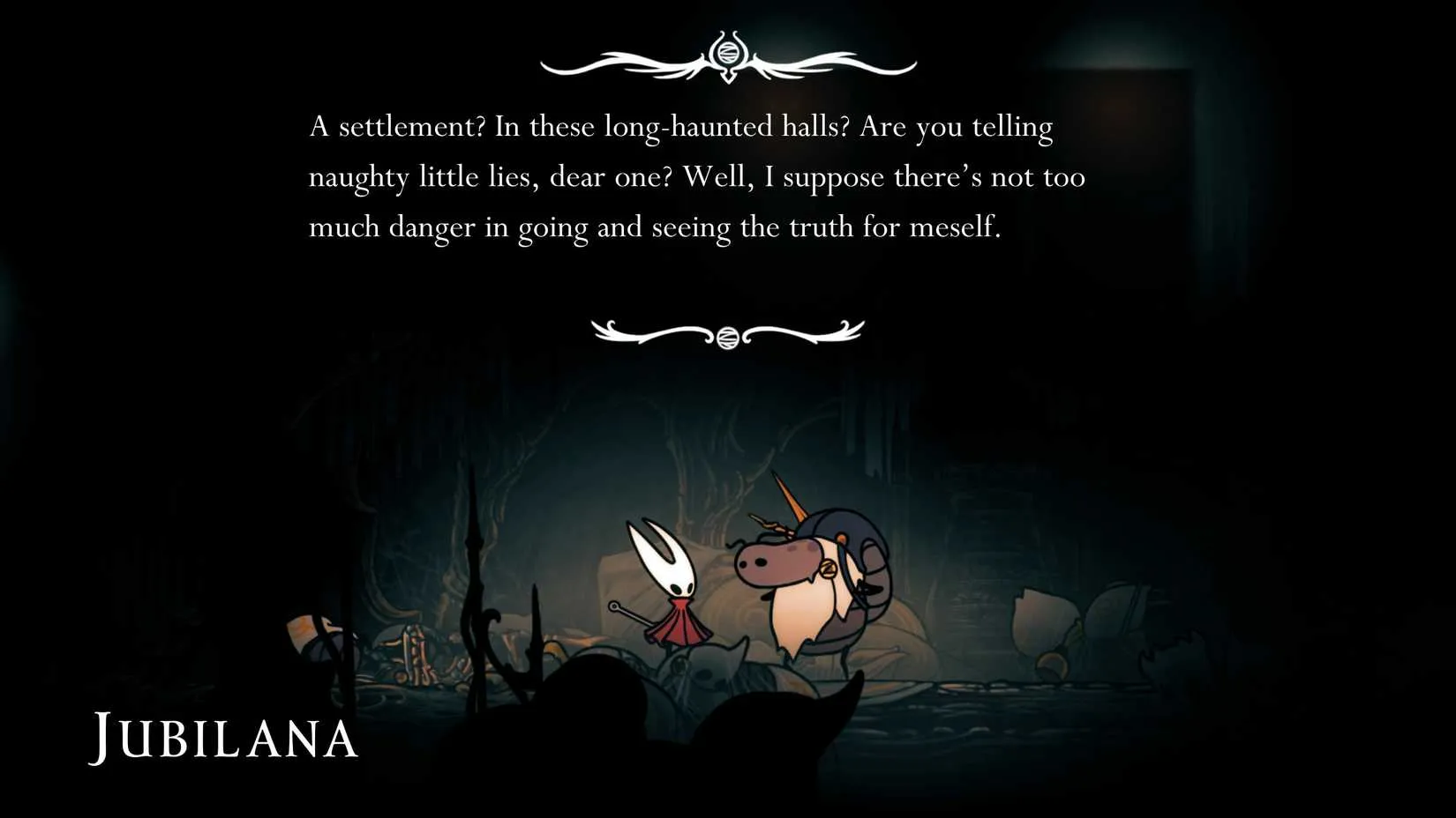 Jubilana reveals herself after Hornet clears the enemy room in Coral Chambers