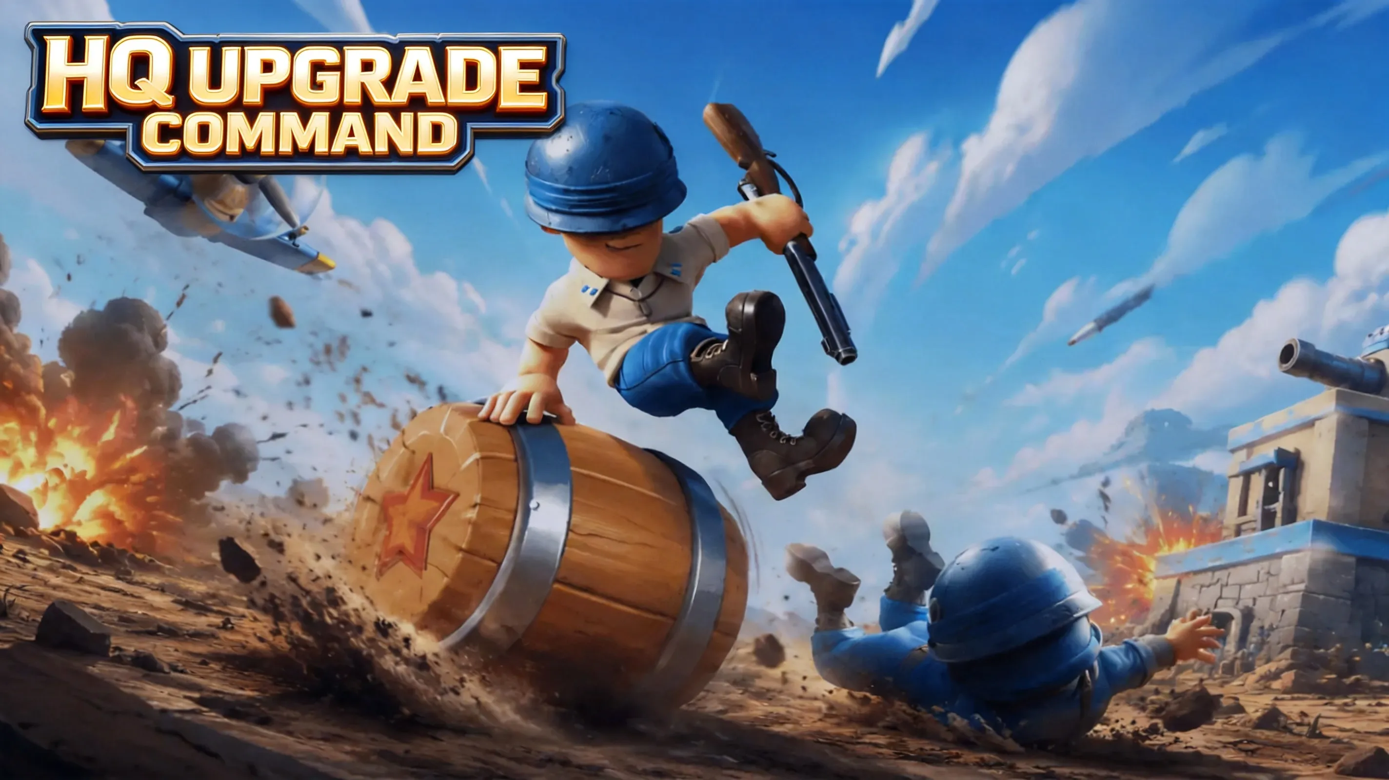 Headquarters upgrade screen with military buildings