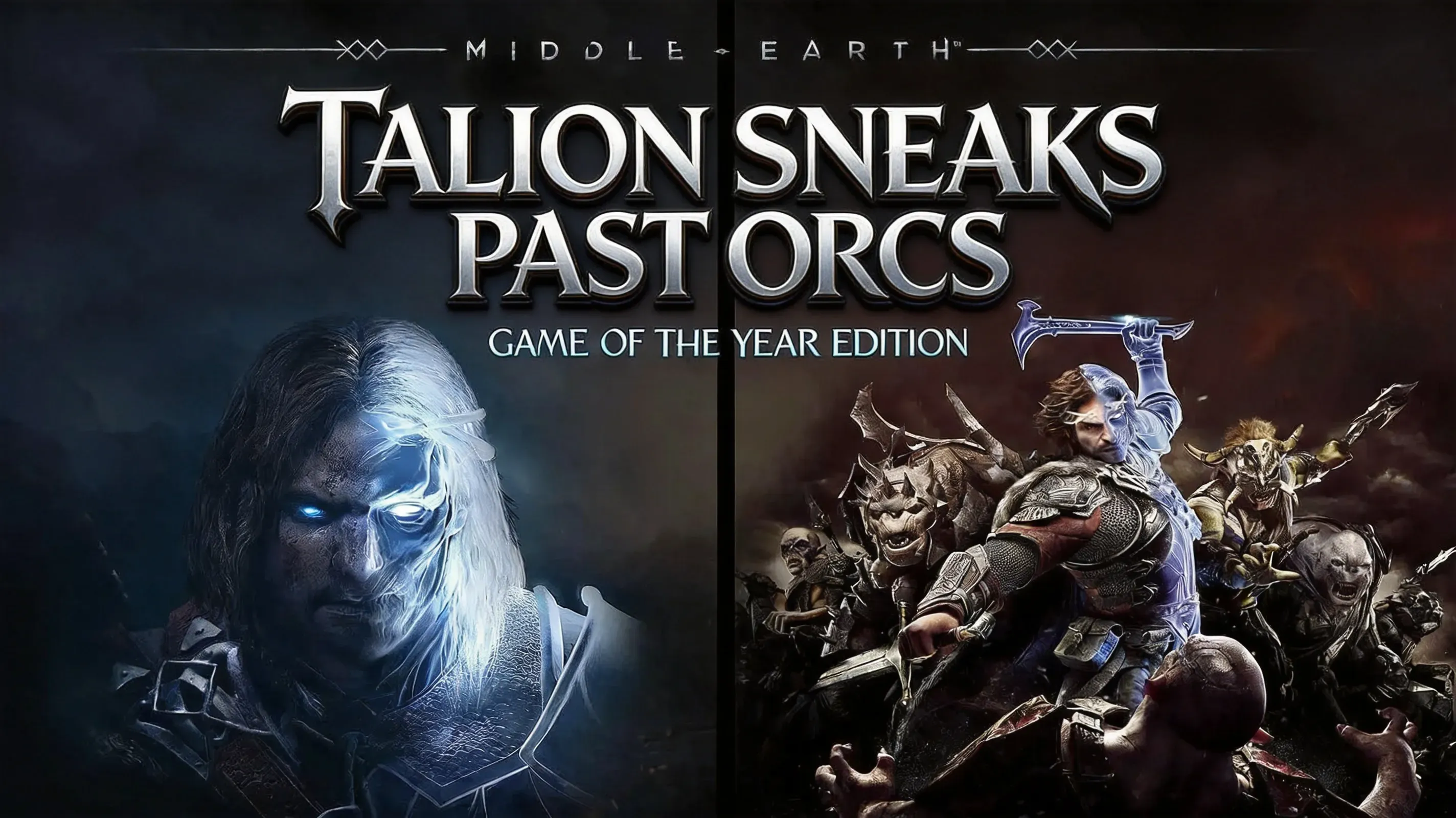 Talion sneaking past orc guards in Mordor