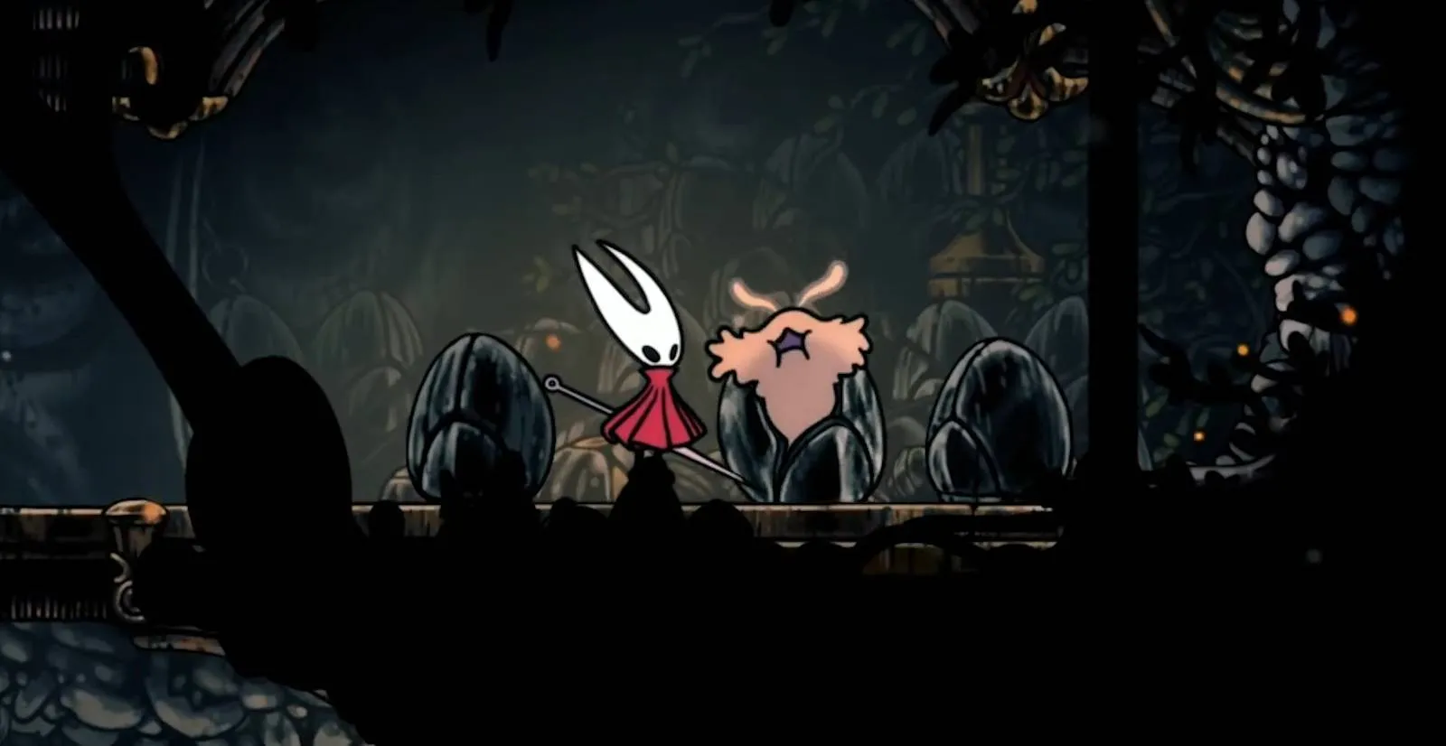 Hornet encountering a lost flea in Hollow Knight Silksong