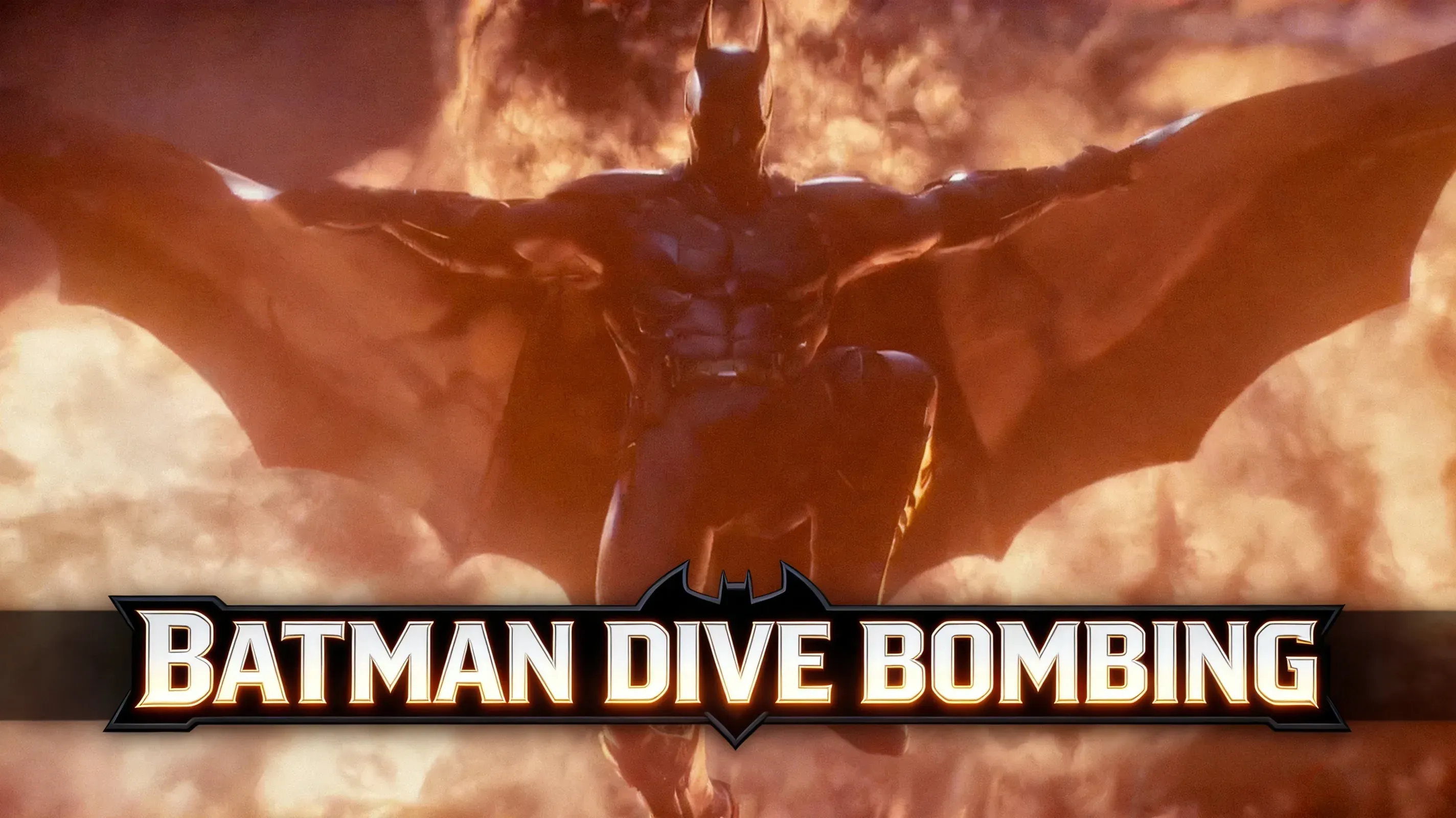 Batman dive bombing above Gotham rooftops