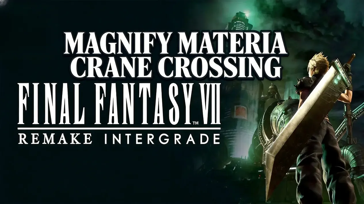 Aerith crossing a crane container toward the Magnify Materia platform