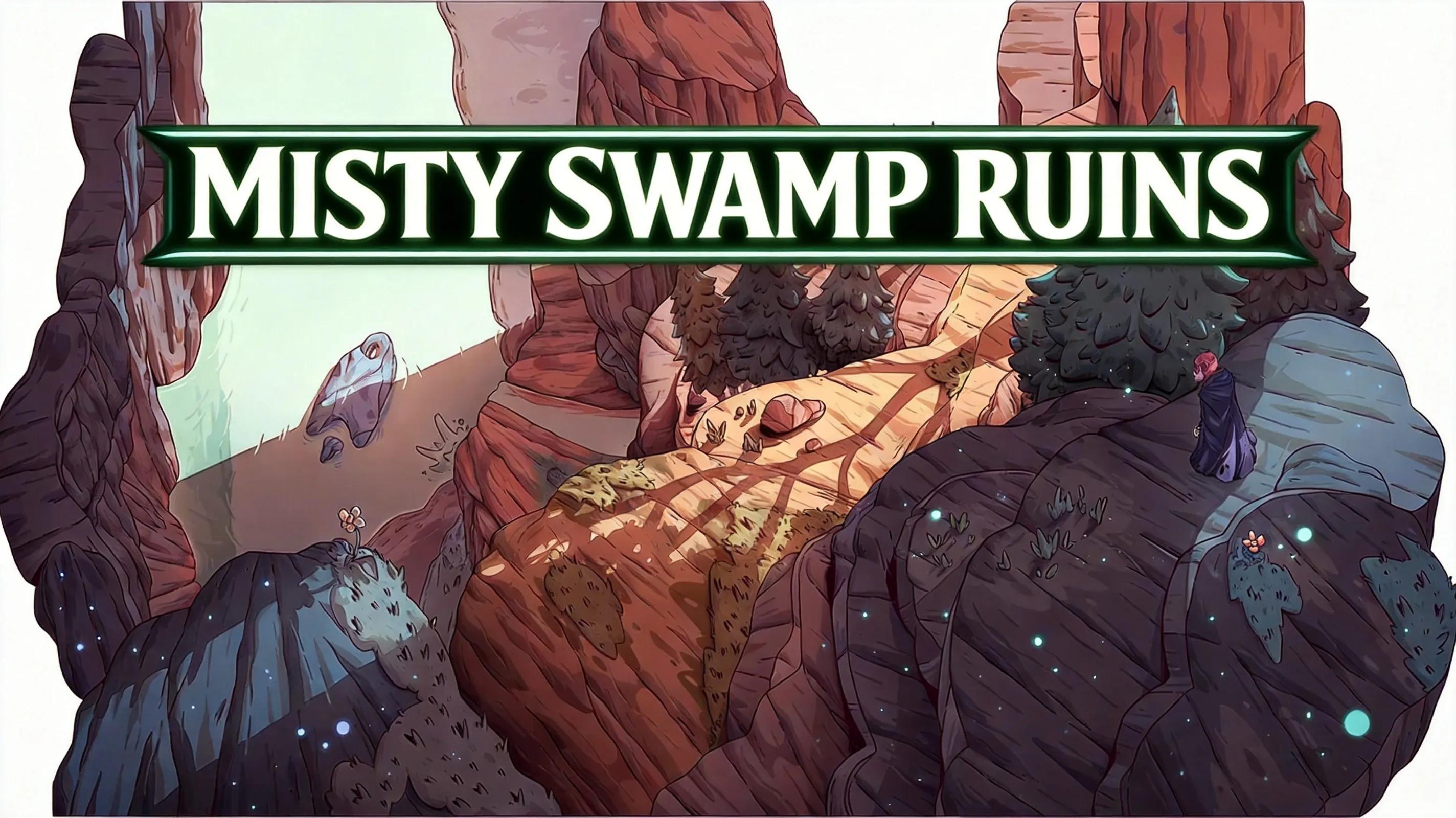 Kaku and Geeboo crossing misty swamp ruins