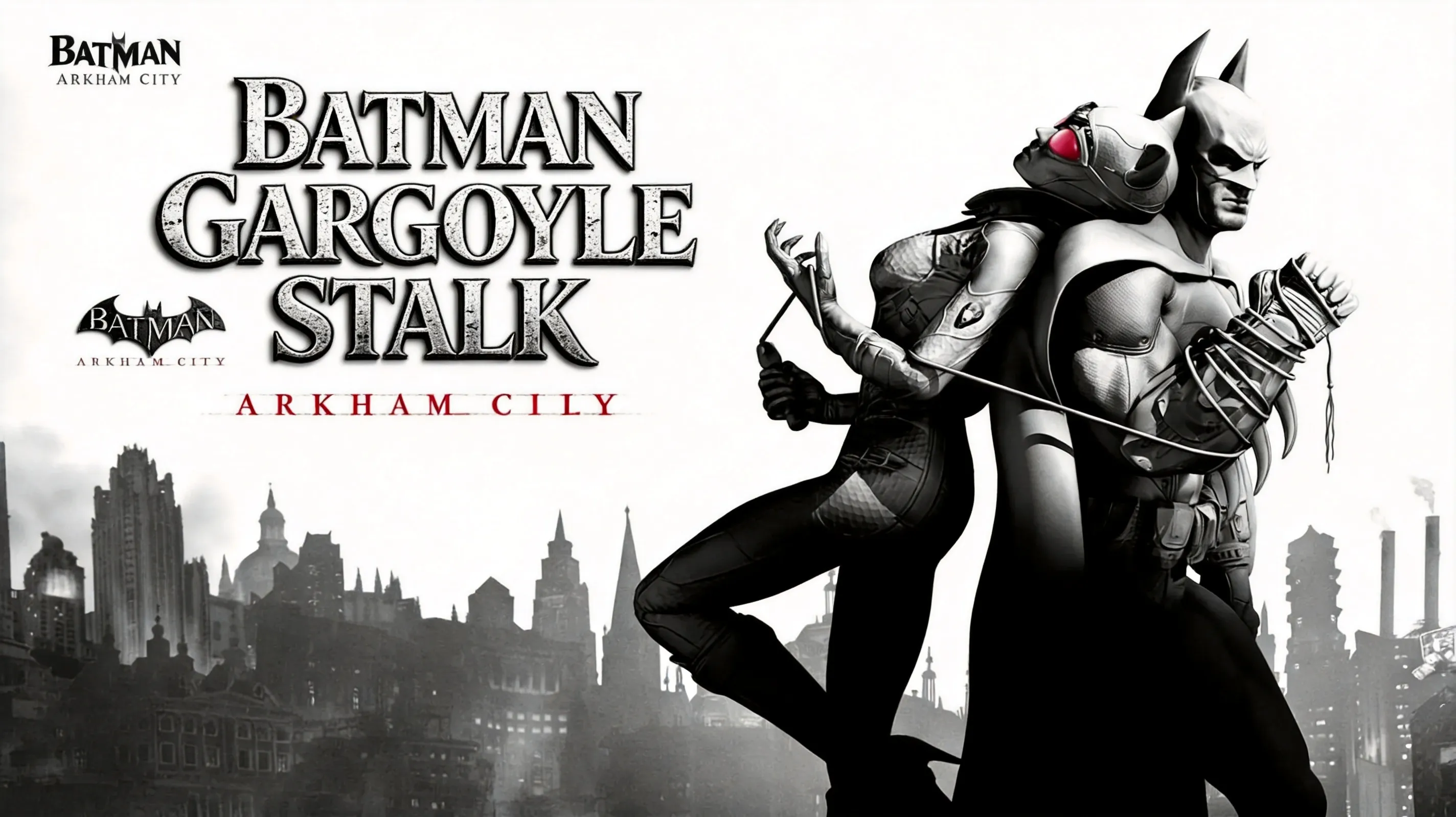 Batman stalking armed guards from a Gargoyle