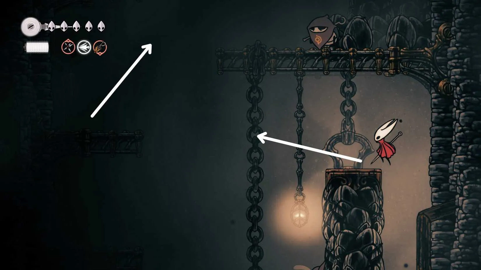 Climbing the Underworks walls with Cling Grip while flying enemies attack