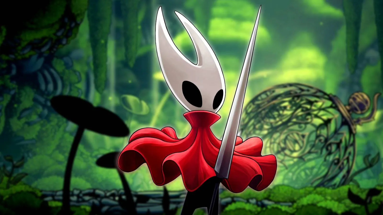 Hornet holding her needle weapon in Hollow Knight: Silksong