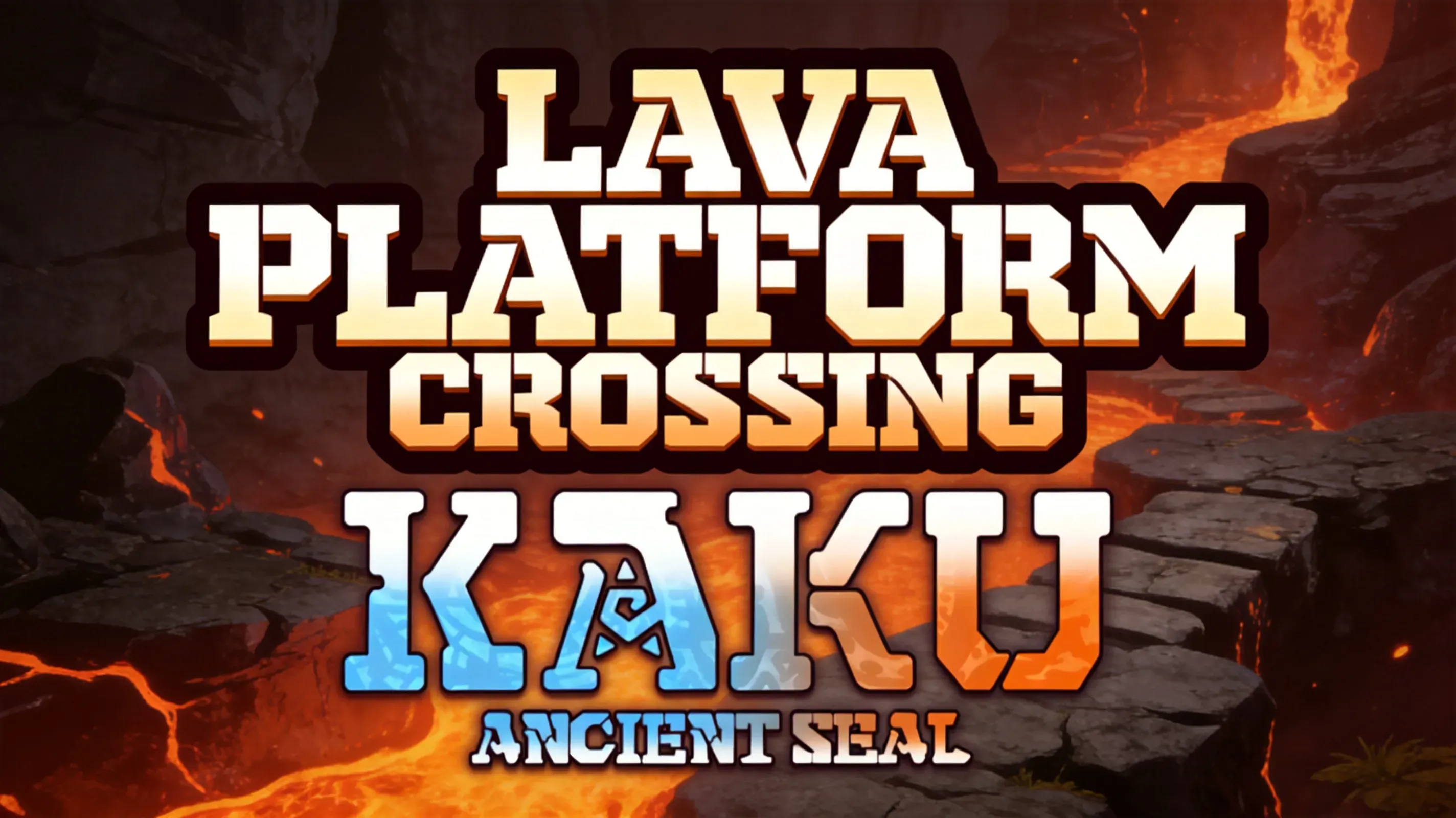 Kaku and Piggy crossing lava platforms