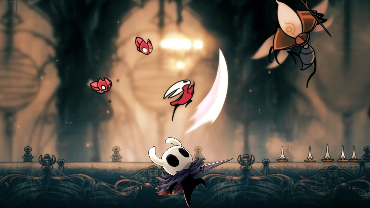 Hornet from Hollow Knight: Silksong standing in a stylized environment